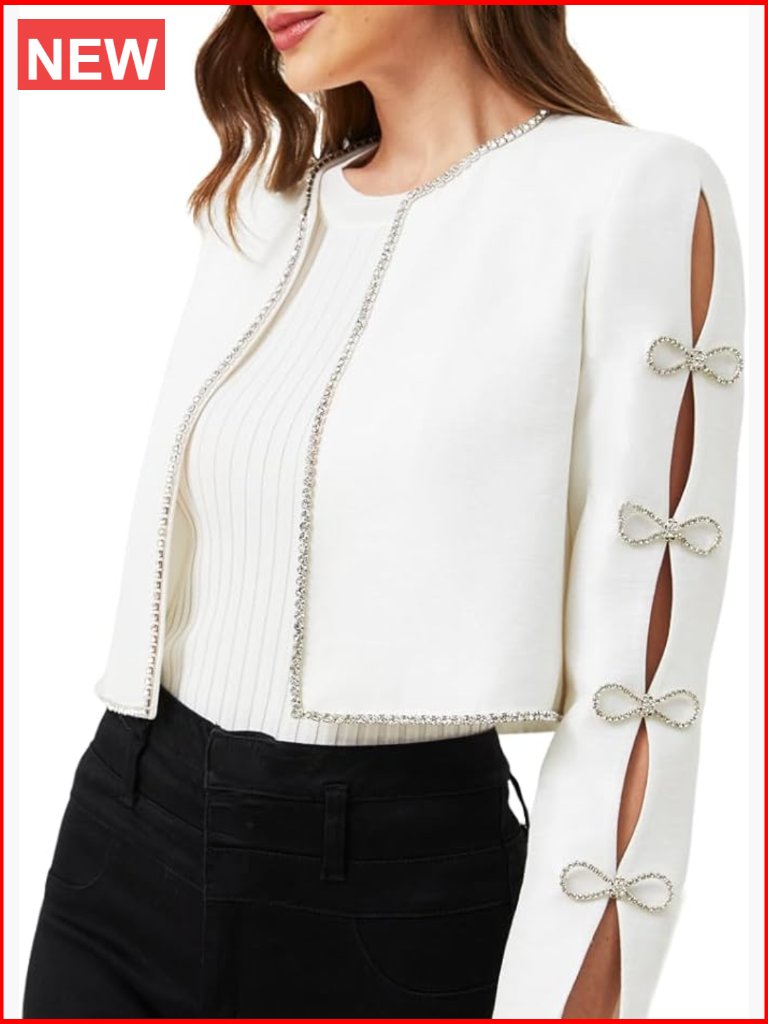 Crepe Scuba Fabric Short Cape Jacket With Rhinestone Embellishment